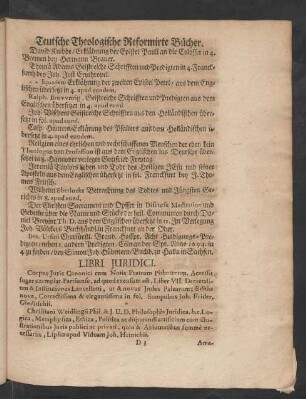 Teutsche Theologische Reformirte Bücher.