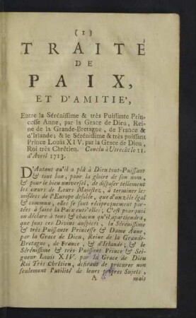 Traité de paix, et d'amitié