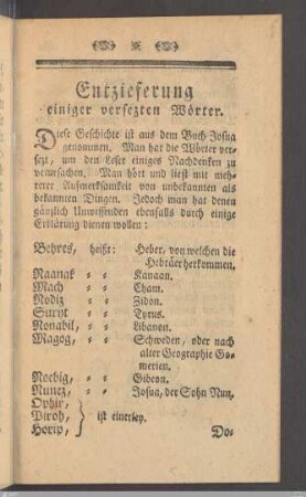 Entzieferung einiger versezten Wörter.