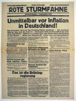 Kommunistisches Monatsblatt "Rote Sturmfahne" mit der Warnung vor einer neuen Inflation