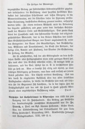 293-295 [Rezension] Dittrich, Franz, Von der Säcularisirung des Ordensstaates bis zum Tode König Friedrichs I