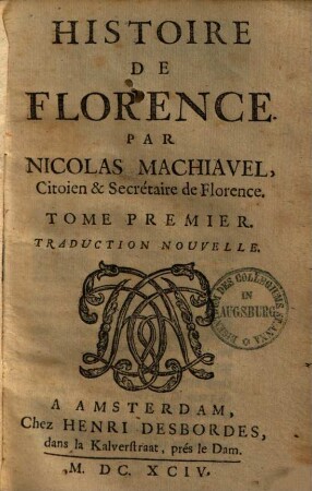 Histoire de Florence : 8 libr. ; Traduct. nouvelle, 1