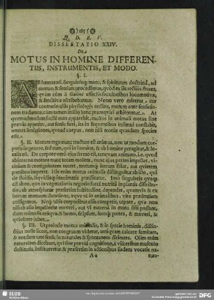 Dissertatio XXIV. De Motus In Homine Differentiis, Instrumentis, Et Modo
