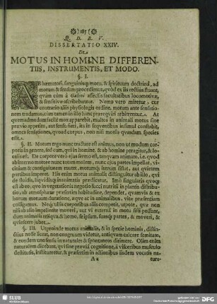 Dissertatio XXIV. De Motus In Homine Differentiis, Instrumentis, Et Modo