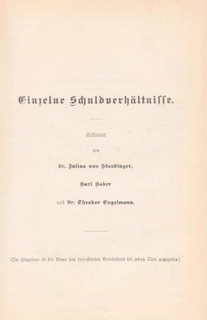 Einzelne Schuldverhältnisse.