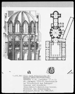Sankt Gereon, Aufriss des Dekagon-Inneren und Grundriss