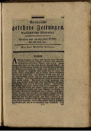 Sieben und zwanzigstes Stück, den 7ten Julii 1792.