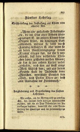 Fünfter Lehrsatz. Einschränkung der Ansteckung auf Thiere von einerley Art.