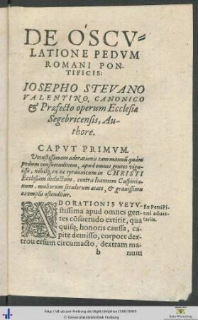 De Osculatione Pedum Romani Pontificis Iosepho Stevano Valentino Authore