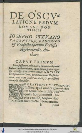 De Osculatione Pedum Romani Pontificis Iosepho Stevano Valentino Authore