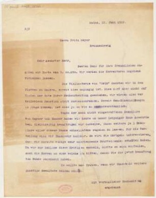 Brief an Fritz Meyer : 12.06.1919