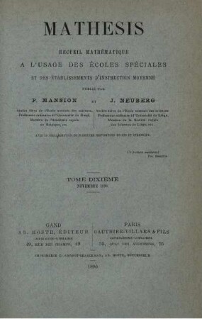 TOME DIXIÉME NOVEMBRE 1890
