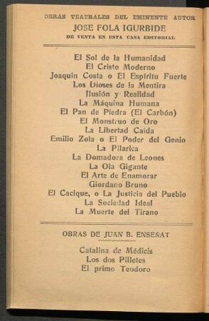 Obras teatrales del eminente autor José Fola Igúrbide de venta en esta casa editorial - [Publicidad]