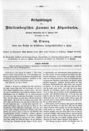 141. Sitzung, Stuttgart, 18.2.1886