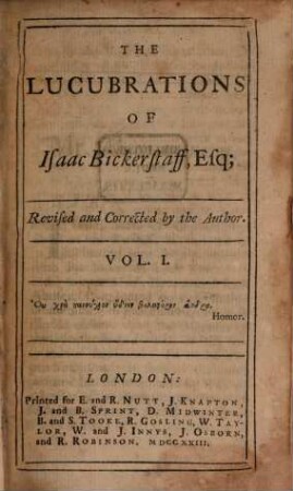 The lucubrations of Isaac Bickerstaff, esquire. 1. 1723