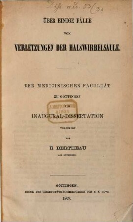 Über einige Fälle von Verletzungen der Halswirbelsäule