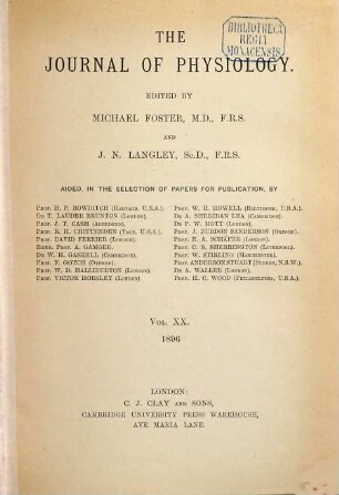 The journal of physiology. 20. 1896