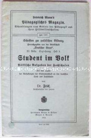 Heft aus der Schriftenreihe "Friedrich Mann's Pädagogisches Magazin" (Heft 1397) zur nationalsozialistischen Bildungspolitik