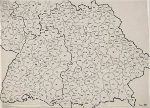 Landkarte von Süddeutschland mit Landkreisgrenzen