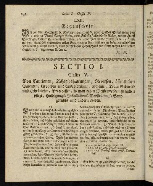 142-238, Classis V. Von Cautionen, Schadloshaltungen, Reversen, öffentlichen patenten, Lirpheden und Eydesformuln, Scheinen, [...].