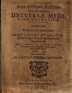 Universae Medicinae Dogmaticae Skiagraphian Seu delineationem