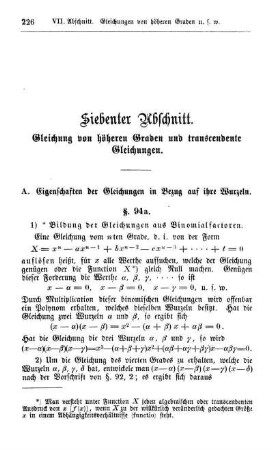 Siebenter Abschnitt. Gleichungen von höheren Graden und transcendente Gleichungen.