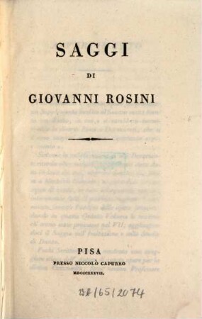 Opere di Giovanni Rosini, 5. Saggi