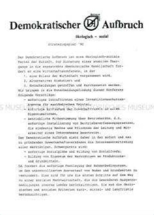 Flugblatt des Demokratischen Aufbruchs, welches über dessen Ziele informiert