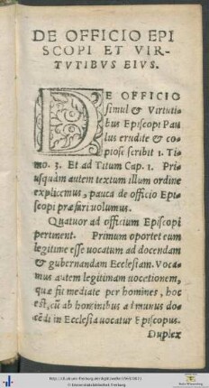De Officio Episcopi Et Virtutibus Eius