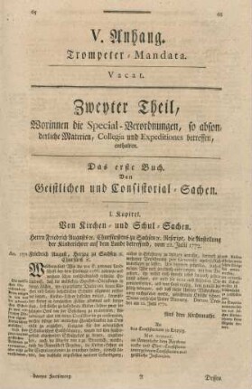 Zweyter Theil. Special-Verordnungen