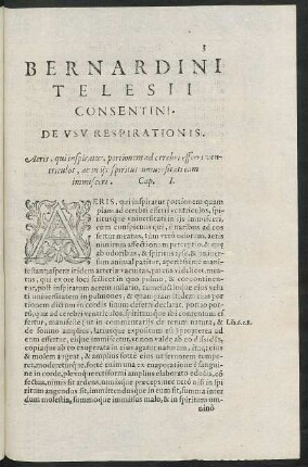Bernardini Telesii Consentini. De Usu Respirationis.