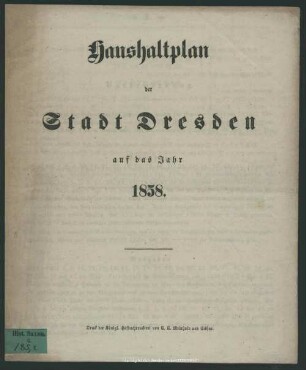 1858: Haushaltsplan der Stadt Dresden