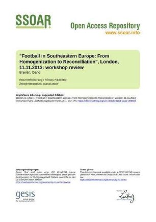 "Football in Southeastern Europe: From Homogenization to Reconciliation", London, 11.11.2013: workshop review