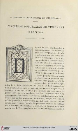 2. Pér. 30.1884: L' ancienne porcelaine de Vincennes et de Sèvres : 8e exposition de l'Union Centrale des Arts Décoratifs