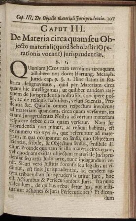 Caput III. De Materia circa quam seu Objecto materiali ...