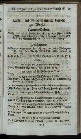 III. Kayserl. und Reichs-Cammer-Gericht zu Wetzlar.