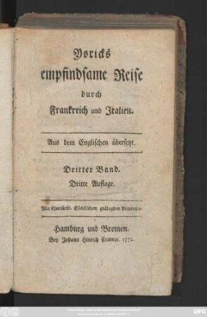 Bd. 3: Yoricks empfindsame Reise durch Frankreich und Italien
