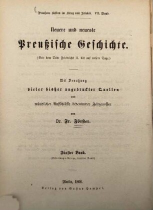 Preußens Helden im Krieg und Frieden : eine Geschichte Preussens seit dem Großen Kurfürsten bis zum Ende der Freiheitskriege, 7