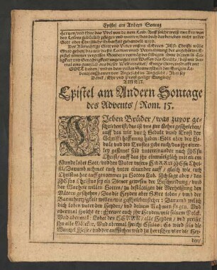Epistel am Andern Sontage des Advents/ Rom. 15.