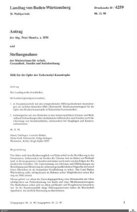 Antrag der SPD: Hilfe für die Opfer der Tschernobyl-Katastrophe