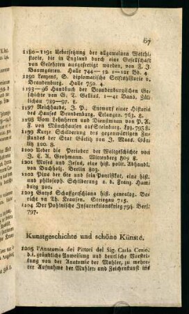 67-70, Kunstgeschichte und schöne Künste