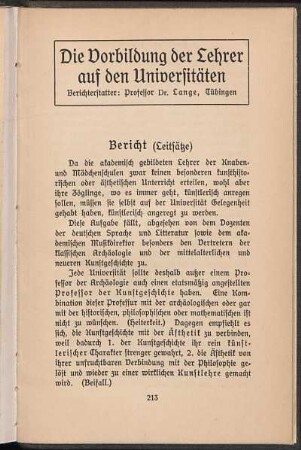 Die Vorbildung der Lehrer auf den Universitäten