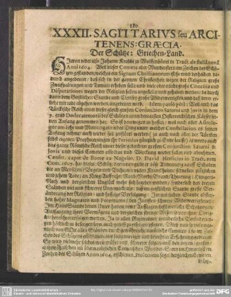 XXXII. Sagittarius seu Arcitenens: Graecia. Der Schütze: Griechen-Land