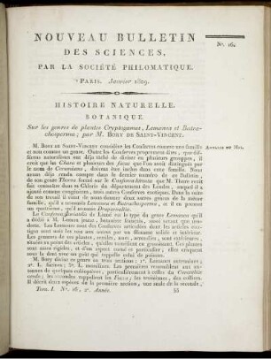 Nouveau Bulletin des Sciences, par la Société Philomatique. Paris. Janvier 1809., 16