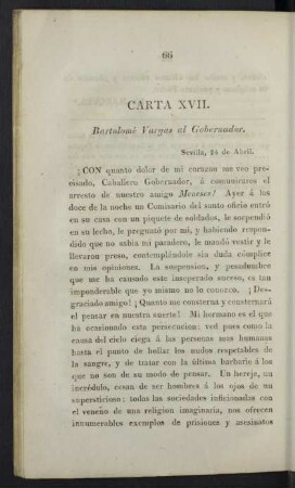 Carta XVII. Bartolomé Vargas al Gobernador.
