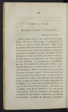 Carta XVII. Bartolomé Vargas al Gobernador.
