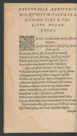 Parentalia Anniversaria, Quintum Facta ... D. Philippo Melanthoni.