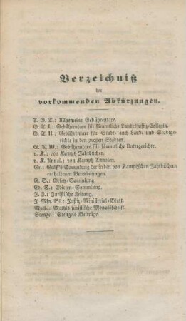 Verzeichniß der vorkommenden Abkürzungen.