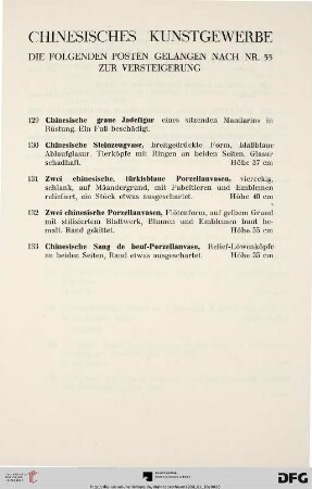 Chinesisches Kunstgewerbe die folgenden Posten gelangen nach Nr. 55 zur Versteigerung (Nr. 129-133)