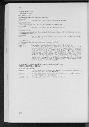 Forschungsbereich Umweltschutz und Umweltgestaltung